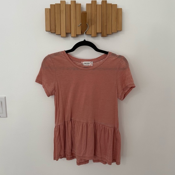Pink Rose Tops - Women’s Pink Rose Short Sleeve Ruffle Top - Dusty Pink, Size S